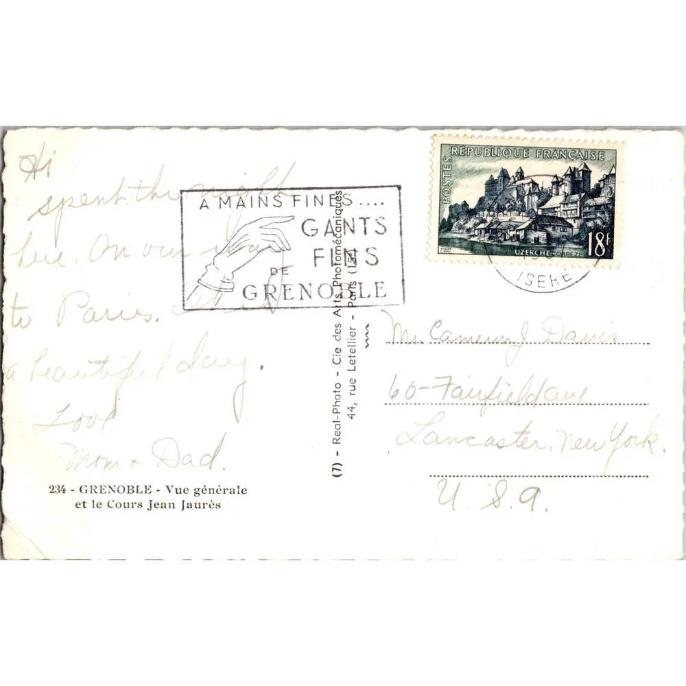 Vintage Grenoble France Postcard Black & White‎ Cityscape 234